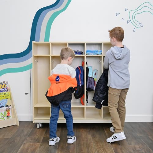 Image of Children's Factory Mobile 5-Section Locker with Shoe Storage, Kids School Cubby Shelves with Hooks, Toddler Classroom & Daycare Organizer Furniture, Assembly Required