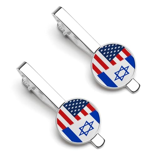 America Flag And Israel Flags 2 Theme Tie Clip for Men,Round Tie Bar Clips And Cufflinks Set for Luxury Clothing Accessories 2 Pcs-1