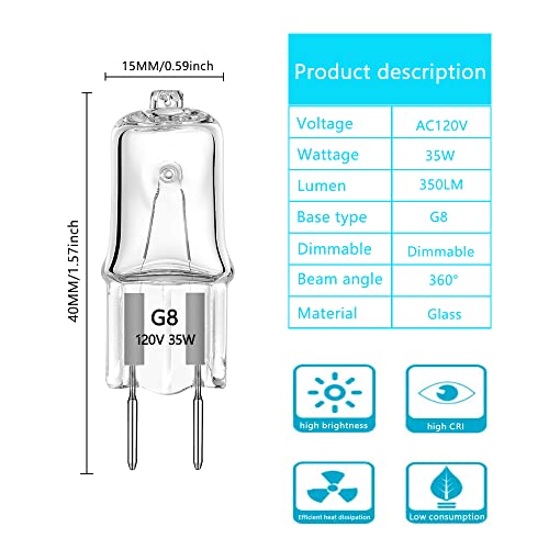 Ahevo G8 Light Bulbs 35Watt 120Volt Halogen Light Bulb G8 Base Bi-Pin Shorter 35W T4 Jcd Warm White Under Cabinet Puck Lighting Replacements,10Pack #TOP3