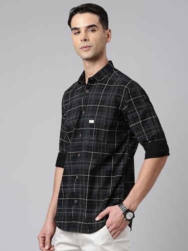 Image of Majestic Man Men Comfort Slim Fit Opaque Checked Pure Cotton Casual Shirt
