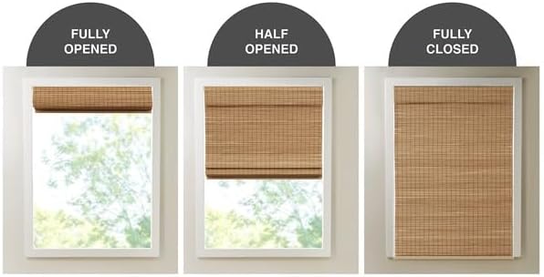 Madison Park Eastfield 100% Bamboo Cordless Roman Shades-Woven Wooden Privacy Panel, Light Filtering Easy Installation Window Blind Treatment, Bedroom, Living Room Decor, 33" W x 64" L, Neutral