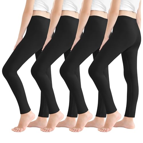 Resinta 4 Pack Girls Leggings Tights Soft Comfortable Pants for Kids Stretchy Ankle Length Athletic Yoga 6-14 Years