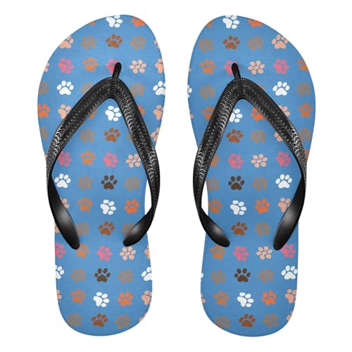 Burbuja Colorful Paw Prints Flip Flops for Women Men, Soft Thong Sandals Rubber Slippers for Pool Beach Essentials