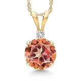 Gem Stone King 1.02 Ct Ecstasy Mystic Topaz White Created Sapphire 14K Yellow Gold Pendant