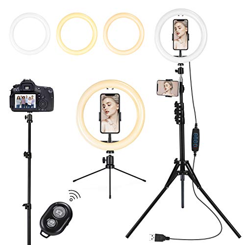 Lomotech Ring Light with Tripod Stand and Phone Holder, 10 INCH Selfie Light with Remoter, Light Ring Perfect for Video Recording, Live Streaming, Makeup, Selfie, Compatible with iPhone Android Phone