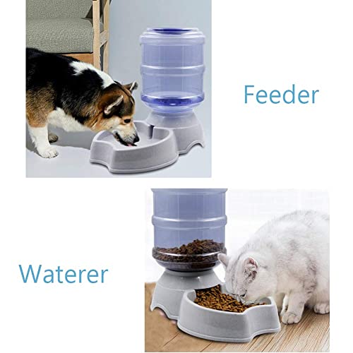 Zcaukya Automatic Cat Feeder And Water Dispenser Set, 1 Gal X 2 Gravity Dog Water Fountain Pet Food Feeder (Grey) #TOP6