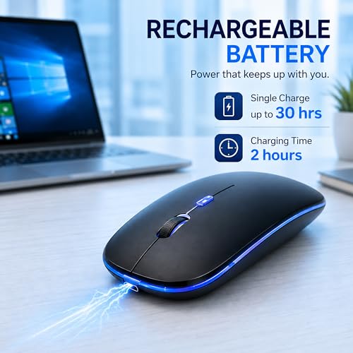 Image of Ant Globe 25 Dual Mode Wireless Mouse|30-Hour Playtime|Bluetooth + 2.4GHz USB |Rechargeable Silent Optical Mouse for Laptop, MacBook, iPad, PC |3-Level Adjustable 1600 DPI, Slim Portable Design -Black