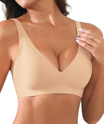 Image of Xcutting Bra for Women Wireless No Underwire Seamless Full Coverage Deep V Bralettes Everyday Comfortable Soft