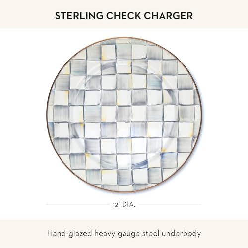 Image of MACKENZIE-CHILDS Enamel Charger Plate, Gray-and-White Sterling Check