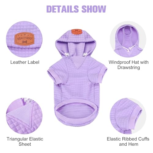 Image of BEAUTYZOO Dog Hoodies Sweater for Small Dogs,Waffle‑Like Laminated Pet Coat | Warm Dog Sweatshirt with Pocket & Leash Hole,Pullover Clothes for Girl Boy Dogs & Cats,Stretchy & Easy‑On‑Off,Chihuahua Puppy