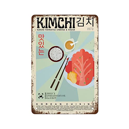 KAOQUANYA Kimchi Poster Vintage Feel Korean Retro Food Wall Art Korean Cuisine Modern Kitchen Decor Food Print Retro Metal Tin Sign Vintage Sign for Home Coffee Wall Decor 8x12 Inch