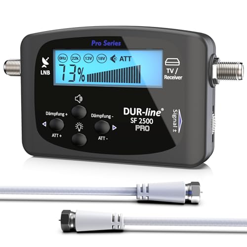 DUR-line NEU SF 2500 Pro - Satfinder - Display & Elektronik verbessert - digitales Satelliten-Messgerät zur exakten Justierung Ihrer Sat-Antenne - Finder inkl. F-Kabel und verständlicher Anleitung