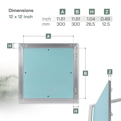 Vent Systems Revisionsklappe Trockenbau 30x30 cm mit 1.25 cm Wasserdicht Gipskarton - Wand, Decke Push-Click Aluminium Rigips Revisionstür - Innen Sanitär - Befliesbar Wartungsklappe, Serviceklappe