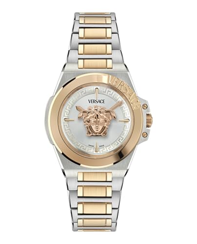 Versace Hera Collection Luxury Womens Watch Timepieces with a Two Tone Bracelet and Case Featuring a Silver Dial