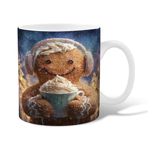 Taza de café de cerámica de pan de jengibre, copos de nieve de Navidad, café novedoso, taza de chocolate caliente con asa, regalo para amigos, familiares, compañeros de trabajo, profesores, parejas