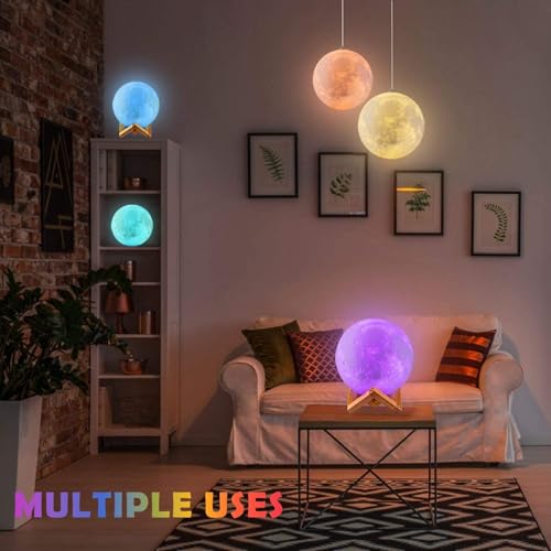 Image of 3D Moon Lamp LED Night Light for Romantic Night Mood Lighting with PVC Stand Brightness for Beautiful Indoor Lighting in Bedrooms and Kids' Rooms Gifts for Woman (Pink)