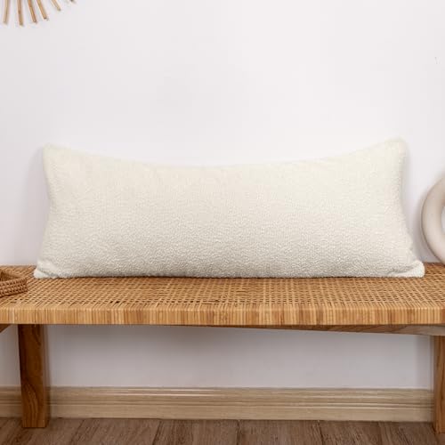 JoraLion 14x36 inch Boucle Lumbar Pillow Cover, Cream Woven Texture