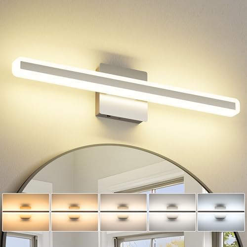 JUSHENG Brushed Nickel Vanity Lights for Bathroom, 5CCT Dimmable Vanity Light Bar, Modern LED Bathroom Lighting Fixtures Above Mirror 24'' Inch 20W