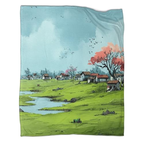 Couverture microfibre pastoral paysage impression 3D jeté de lit moelleux finition premium