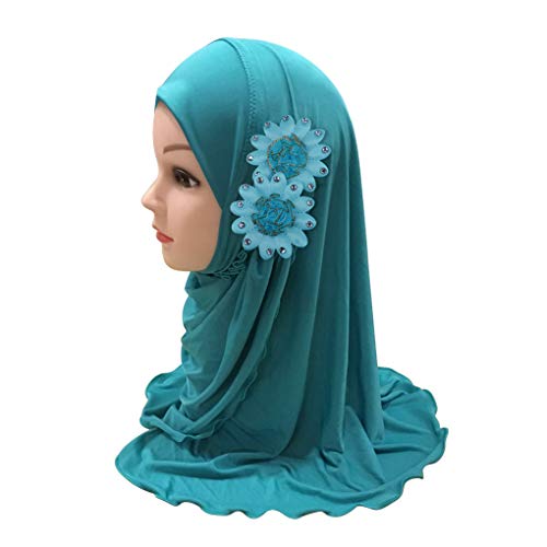 TINAYAUE Kids Muslim Hijab Girls Flowers Head Wrap Scarf Turban Islamic Chiffon Scarf Shawl Solid Color Hijab for Adult Gift4