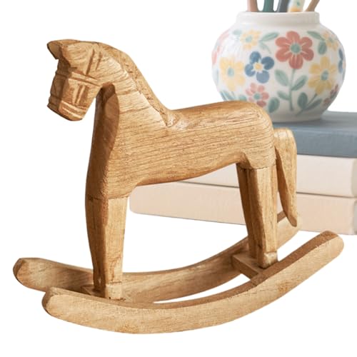 Figuras genéricas para caballo, decoración de madera de caballo, mecedora, adorno tallado a mano, para enfermería, niño, granja, mesilla de noche, estantería y paisaje al aire libre