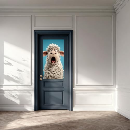 Image of 14.6x32.3 Inch Trash Can Cover Surprised Cartoon Sheep Design Outdoor Garbage Bin Decoration Sticker Wrap