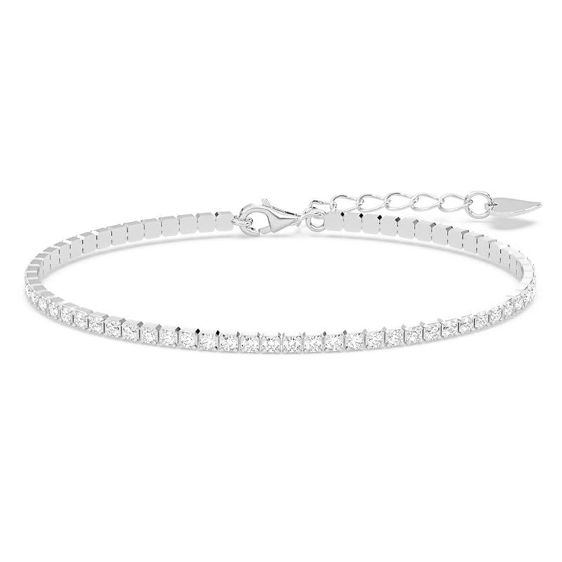 Image of Clara 925 Sterling Silver Slim Tennis Bracelet | Multiple Options|Adjustable, Platinum Plated, Swiss Zirconia 2mm | Gift for Women and Girls