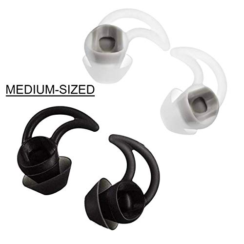 Replacement Silicone Earbuds Ear Buds Tips Isolation Double Flange for Bose QuietControl 30 QC20 QC20i QC30 Soundsport SIE2 SIE2i IE2 IE3 Wireless Headphones Earphones - 2 Pair (Medium, Black, White)