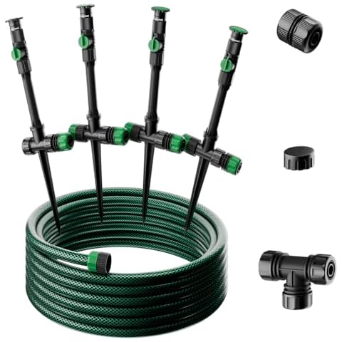 RESTMO Flexible Sprinkler System, Above Ground DIY Irrigation Kit, Multi-Adjustable Lawn Sprinkler Set, Ideal for Plant and Flower Bed Watering, 50ft Garden Hose Included Cover