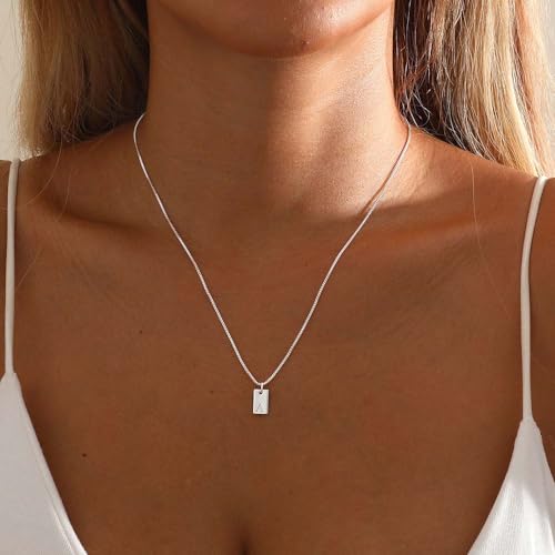 Initial Necklaces for Women Silver Plated Letter Necklace Dainty Silver Name Necklace Personalized Initial Tag Pendant Necklaces for Women Trendy Silver Jewelry - Thumbnail 4