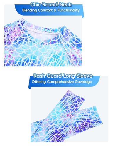 Image of Snowheart Girls Rash Guard Swimsuit Set Long Sleeve Bathing Suit Two Piece 3-12 Years