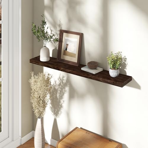 Image of Fun Memories 48 inch Elm Wood Floating Shelves for Wall, Walnut Finish, 1 Pack