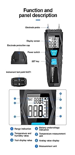 Humidimètre bois avec sonde haute précision 0-75% et grand écran LCD
