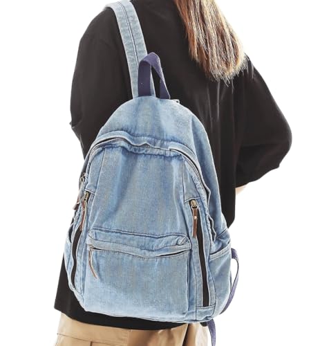 Image of MaxxCloud Vintage Denim Laptop Backpack Casual Canvas Daypack Handbag Purse Lightweight Rucksack Shoulder Bag