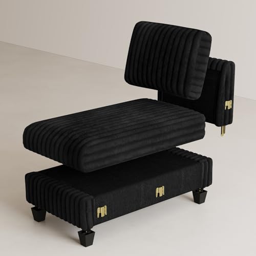 Image of Belffin Modular Sectional Sleeper Sofa Bed with Extendable Length Corduroy Couch Deep Seat Cloud Couch for Living Room. Black Convertible Sectional Sofa Bed