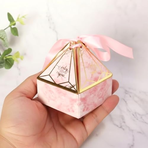 Image of SATYAM KRAFT 20 Pcs Small Diamond Shape Paper Folding Gift Boxes with Ribbon | Premium Return Gift Boxes for Wedding, Birthday, Engagement, Baby Shower, Chocolate & Dry Fruit Packaging (Pink)