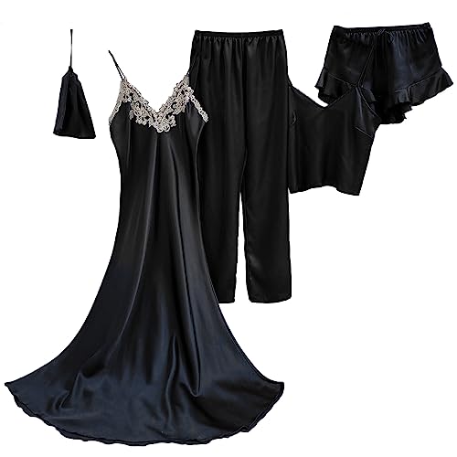 Robe de chambre en satin pour femme anti-chaleur : pyjama confort 5 pièces