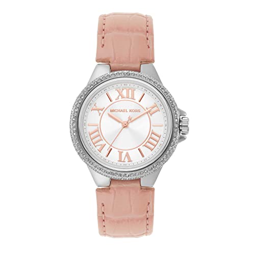 Image of Michael Kors Leather Analog White Dial Women Watch-Mk2963, Pink Band