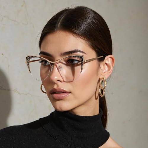 Image of Dollger Blue Light Blocking Glasses for woman Man Metal Half Cat eye glassees frame Clear Lens Computer Eyewear