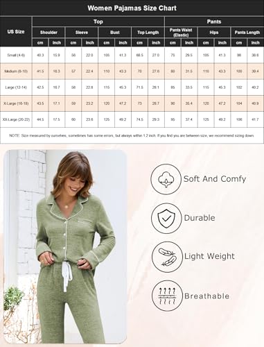 Image of Pjmlifecoco Pajamas Set Long Sleeve Womens Button Down Sleepwear Two Piece Nightwear Soft Pj Lounge Sets S-XXL