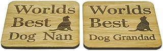 Worlds Best Dog Nan And Dog Grandad Coaster Set. Twin Pack Oak Veneer Coasters. Great Gift for Doggy Grandparents. 9.8cm x 9.8cm Drinks Mat. Laser Engraved finish. Dog Themed Gift.