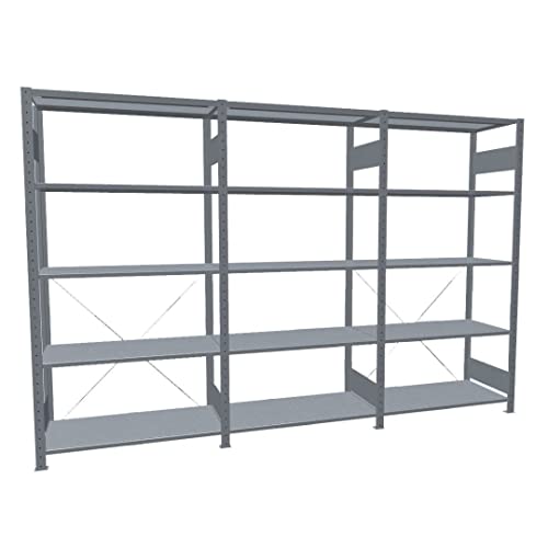 SCHULTE Lagertechnik Grund- Anbauregal, Stecksystem-Set, Fachbodenregal MULTIplus 200x300x50 cm (HxBxT) 14 Fachböden, verzinkt