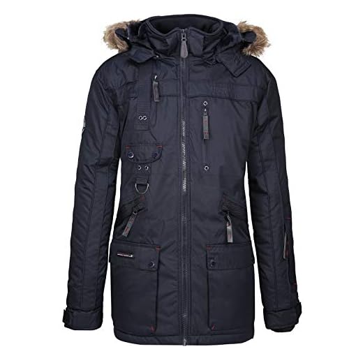 Geographical Norway Chirac - Parka de invierno para hombre, capucha de piel extraíble azul oscuro XL