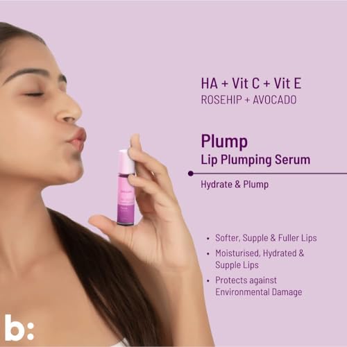 Plump Lip Serum for Lip Plumping, Glow & Hydration | with Hyaluronic Acid, Vitamin C & Vitamin E from Rosehip & Avocado | Lip Oil Roll-On for Men & Women | 100% Natural, 10ml