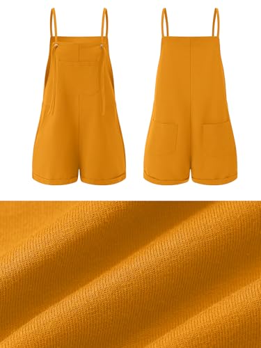 KORSIS Overalls for Women Summer Turmeric Small Casual Loose Fit Spaghetti Strap Shorts Overall Rompers Bib jumpsuits Outfits with pockets — view 5