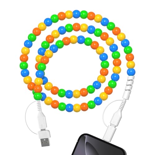 USB A to USB C Cable for iPhone Charging Cable 3.3FT [MFi Certified] 4 in 1 Candy Beaded Charger Cord Fast Charging Cute Beads Charger Cord for Girls Women for iPhone 17/16/15/14/13/ Candy Color