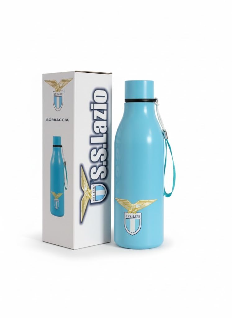 Only4fan S.r.l. Borraccia termica in Acciaio Doppia Parete con laccetto SS Lazio prodotto ufficiale