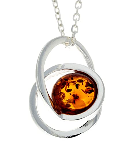 SilverAmber Jewellery GL389 - Colgante moderno de plata de ley 925 y ámbar báltico auténtico, Piedra Plata de ley Plata Resina, Ámbar