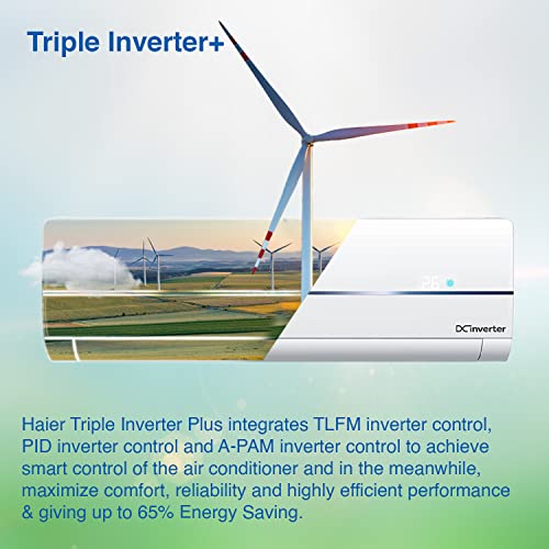 Image of Haier 1.0 Ton 3 Star Frost Self Clean Inverter Split AC(100% Copper with 5-in-1 easy convertible, 60 degree Cooling at Extreme Temperature, 2022 Model, HSU12C-TMB3B(INV), White body with Blue Strip)