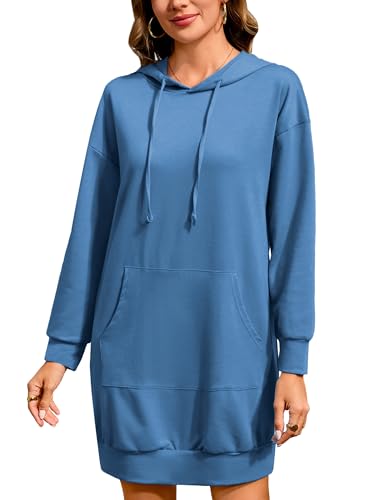 Image of Quenteen Women Hoodies Dress Hooded Sweatshirts Dress Casual Long Sleeve Tunic Dress Oversized Sweatshirts with Pocket